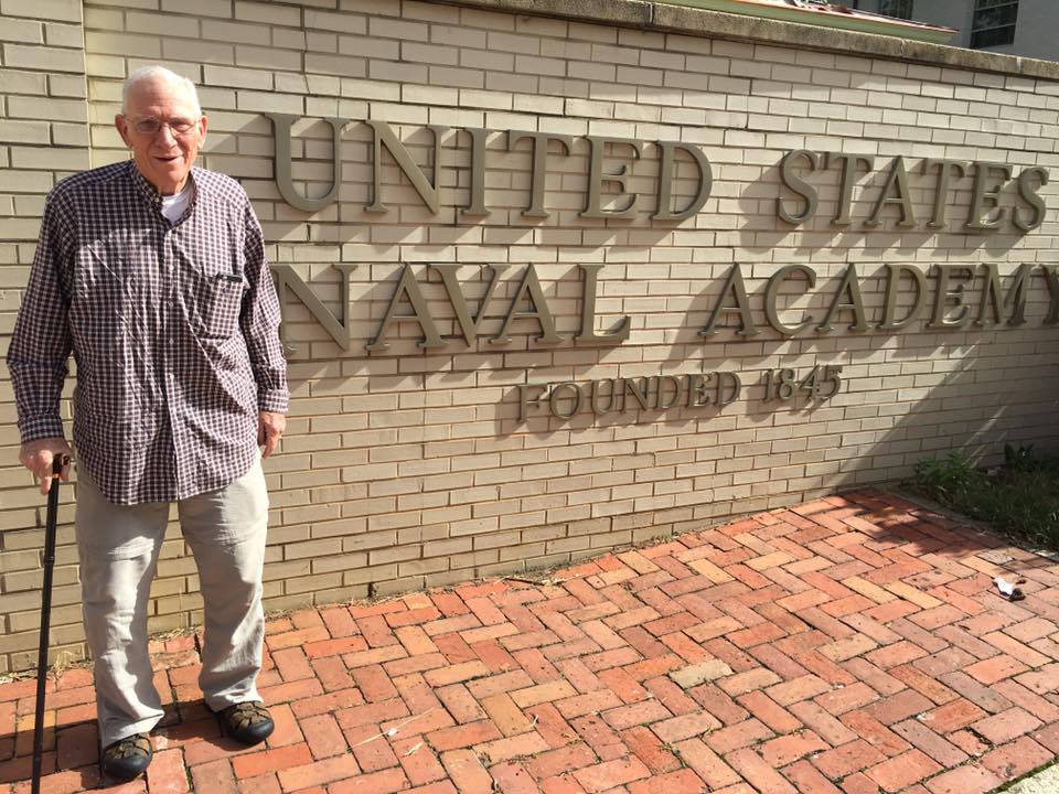 Chuck standing outside his 'home' of 60 years ago.
